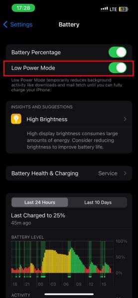 how to disable low power mode