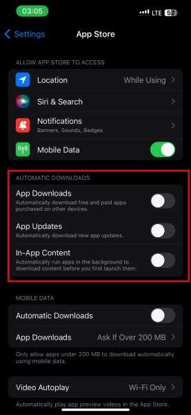how to disable auto downloads iphone