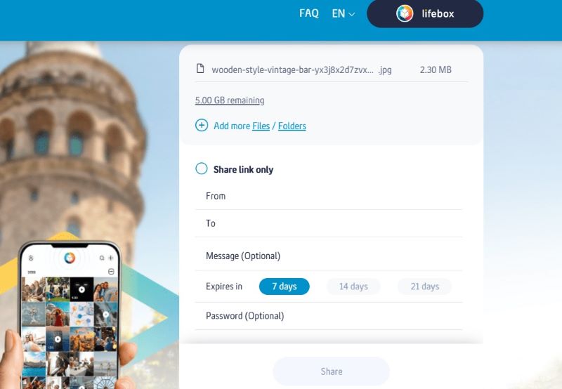 lifebox transfer share link