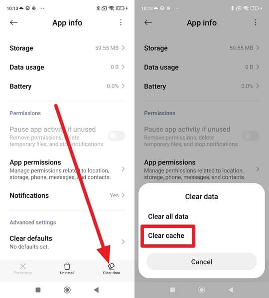 choose to clear the cache