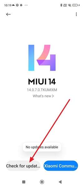 check for updates on mi