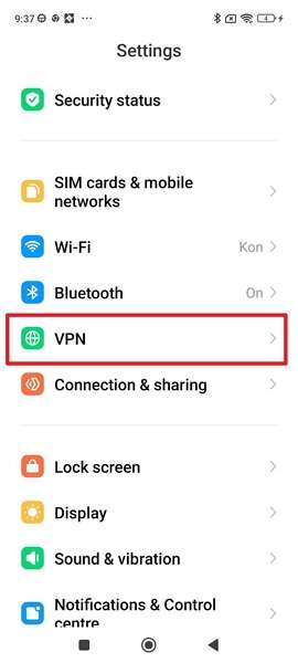 pick vpn option on settinsg