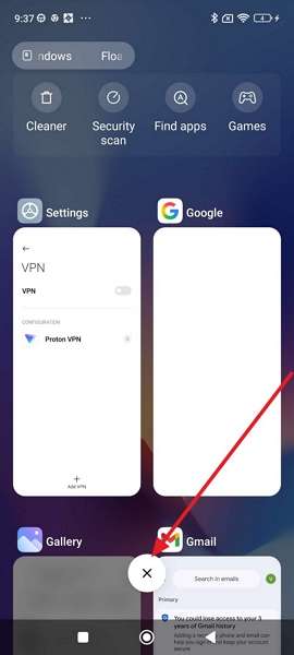 press x icon to close apps