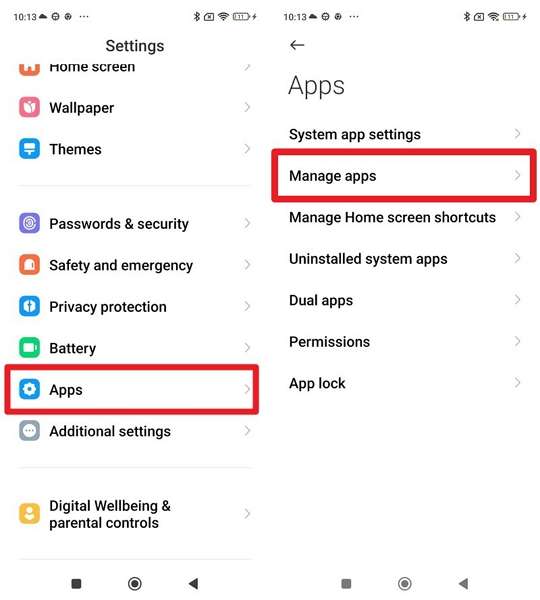 pick manage apps option