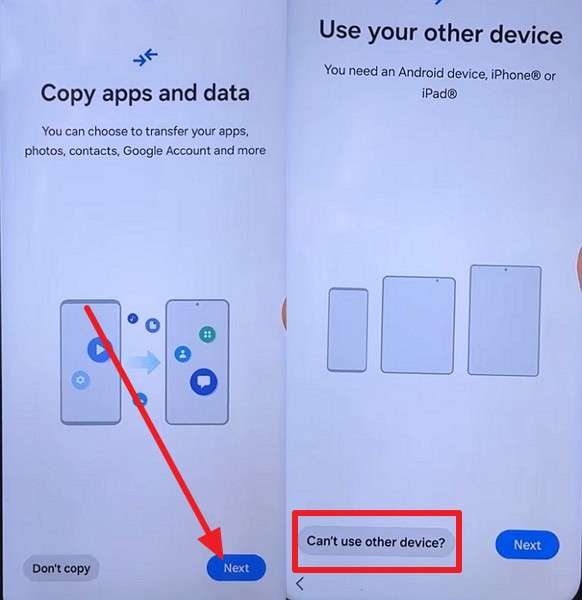 choose copy apps & data