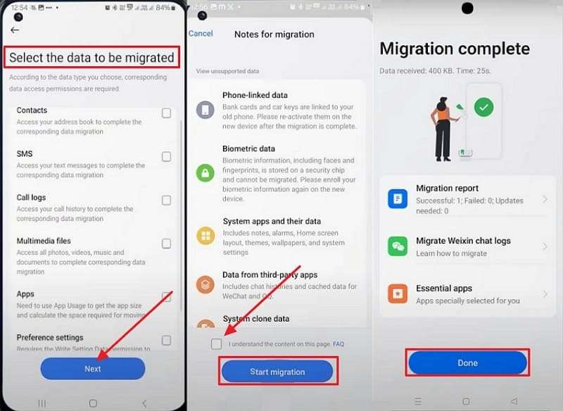 choose data and start migration