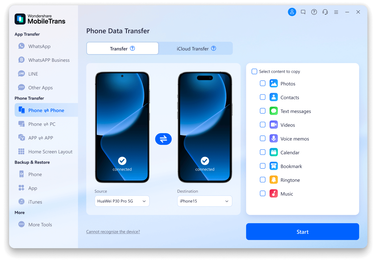 select data to transfer