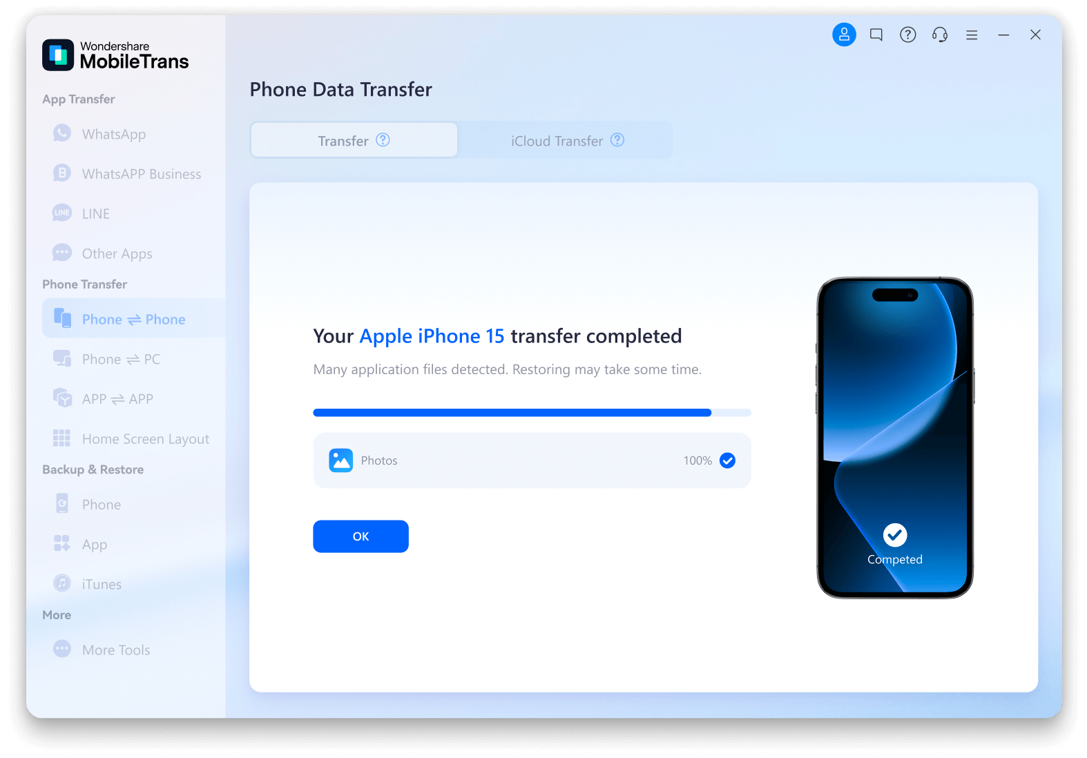 phone data transfer complete