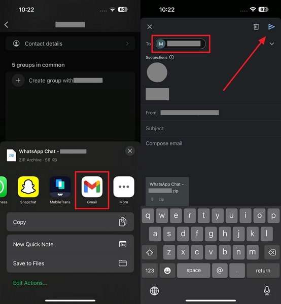send whatsapp exported chat through gmail