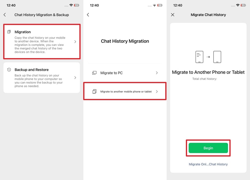 begin migration on iphone