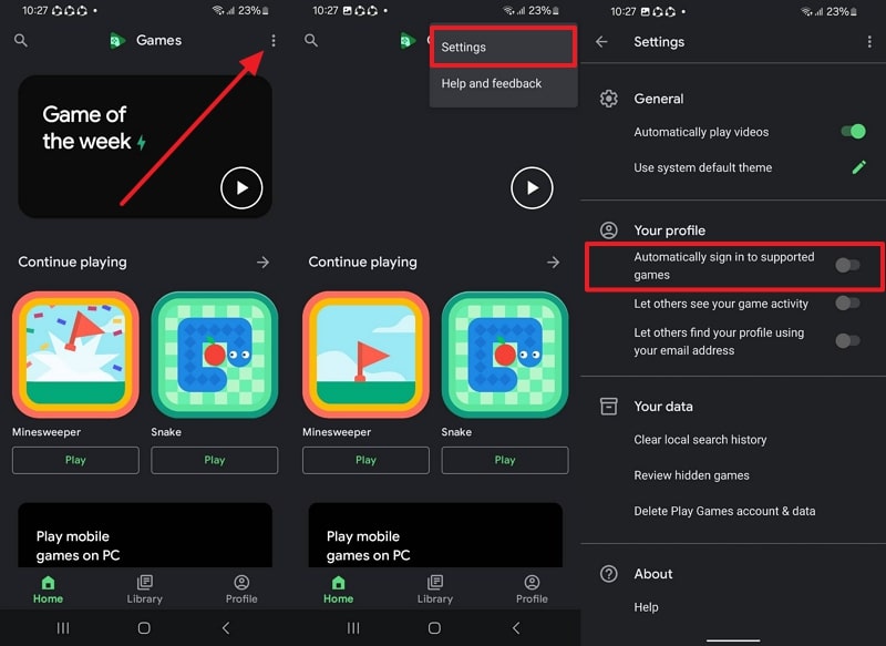 automatically sign in google play games