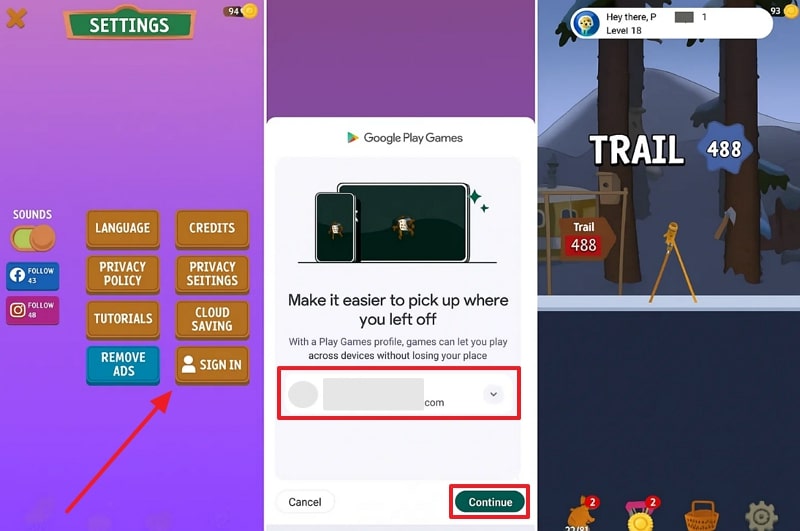 choose google account in your game