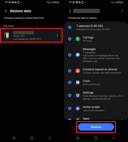 restore backup and game's data