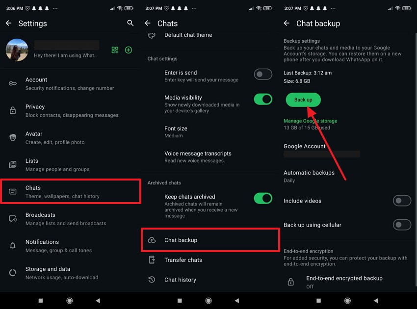 enable chat backup whatsapp