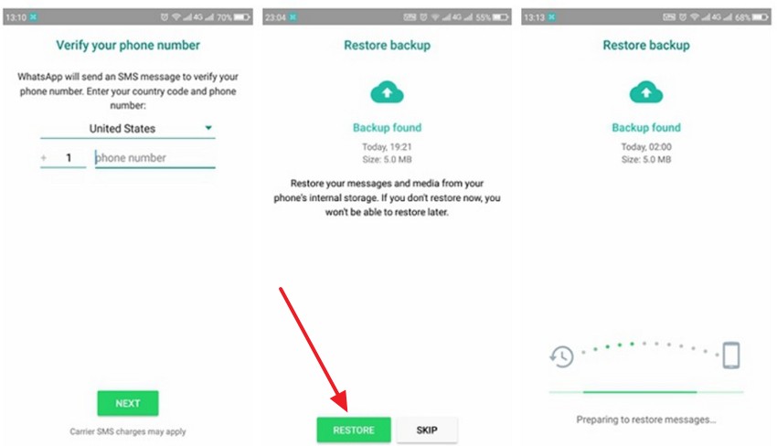 restore whatsapp backup android