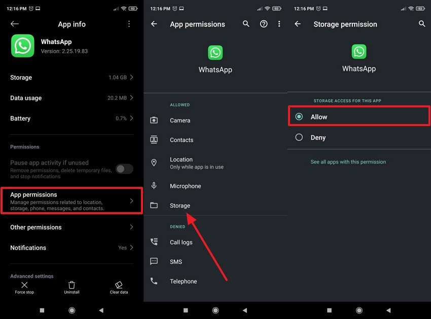 allow whatsapp app permissions