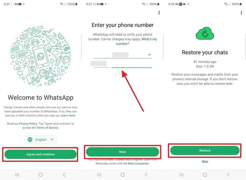 restore whatsapp from android local backup
