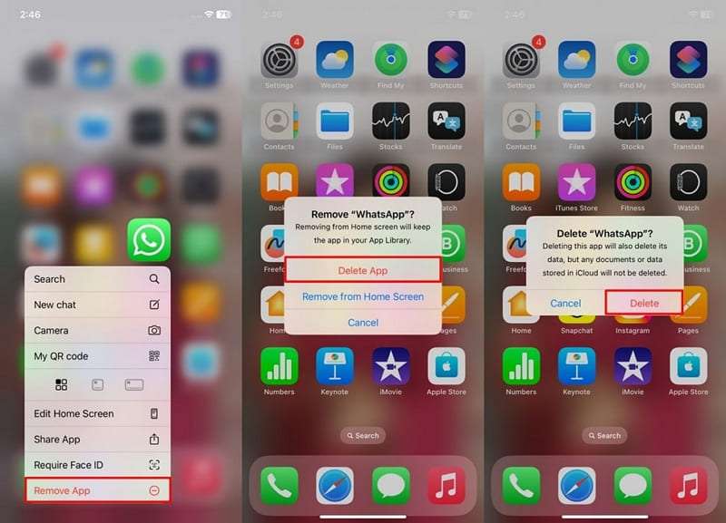delete whatsapp app on iphone