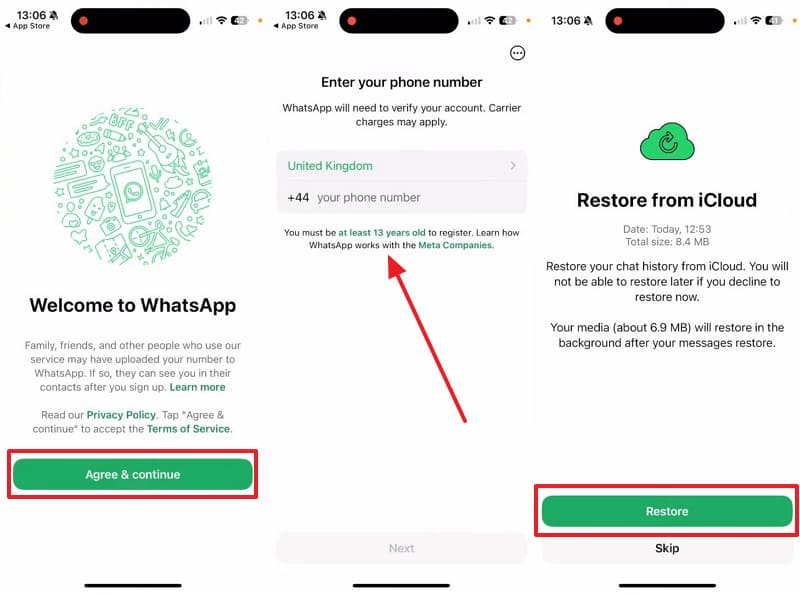 restore whatsapp on iphone through icloud