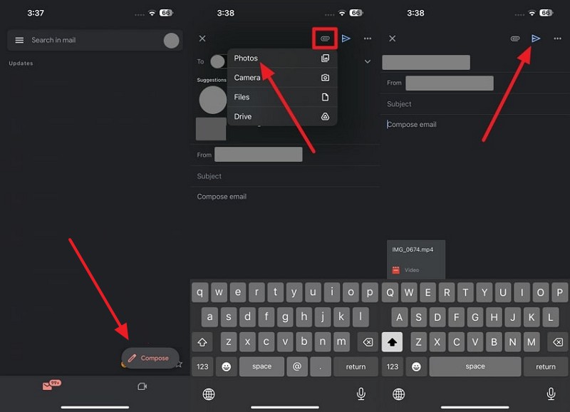 attach and email iphone video