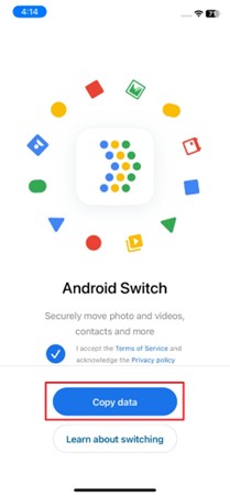 choose copy data on your iphone