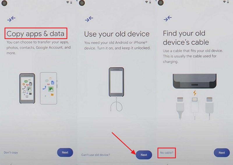 select the no cable while setting the android