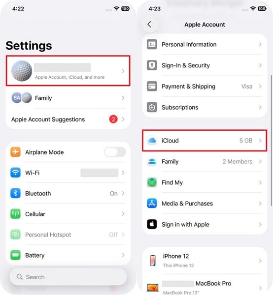 access icloud settings on iphone