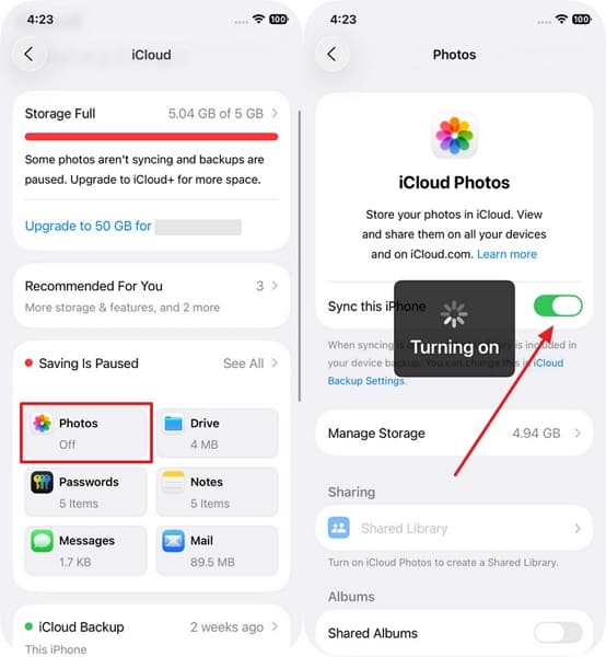 turn on sync this iphone toggle