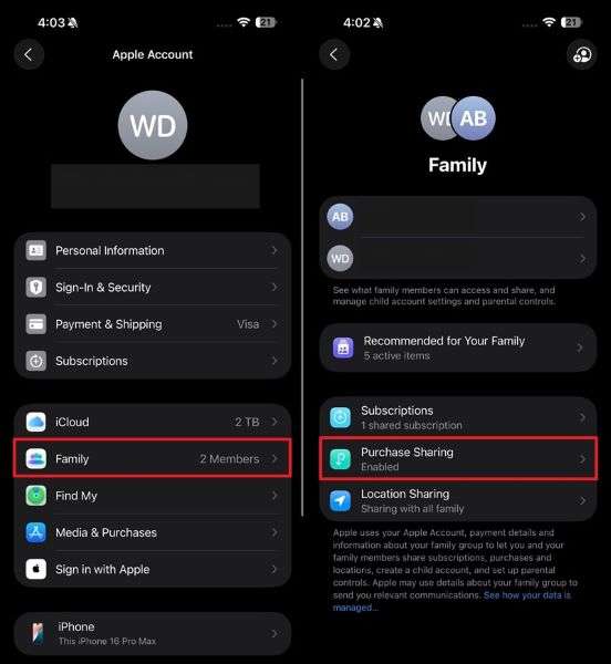 locate purchase sharing in family