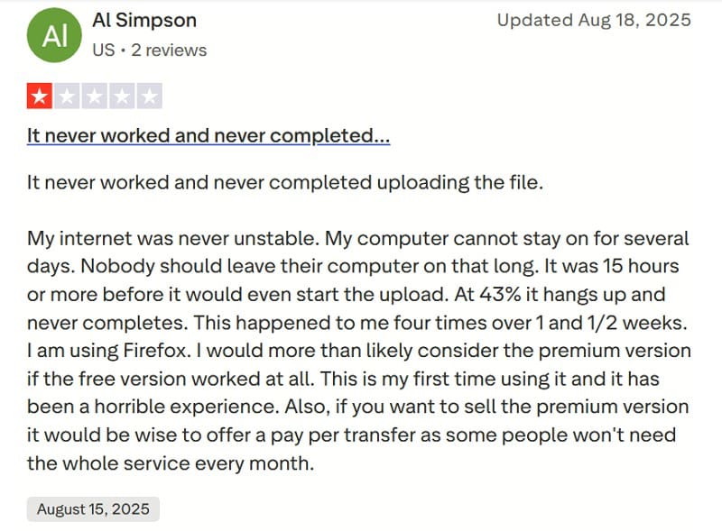 negative review about smash file transfer