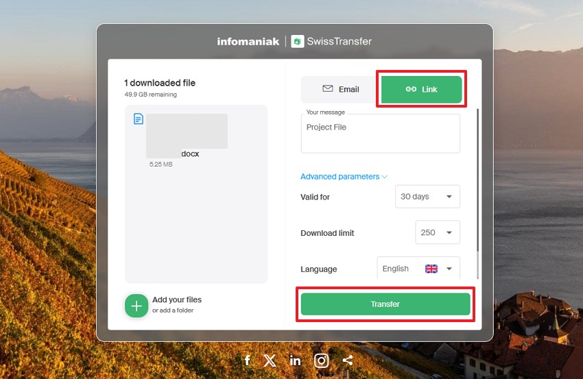create link and click transfer