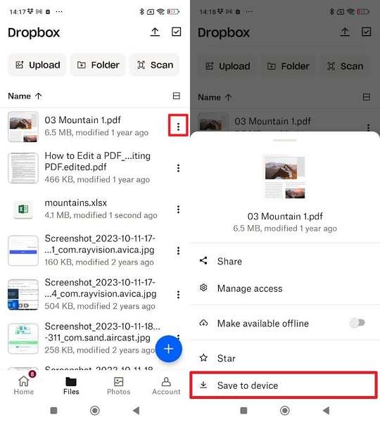 choose save to device option