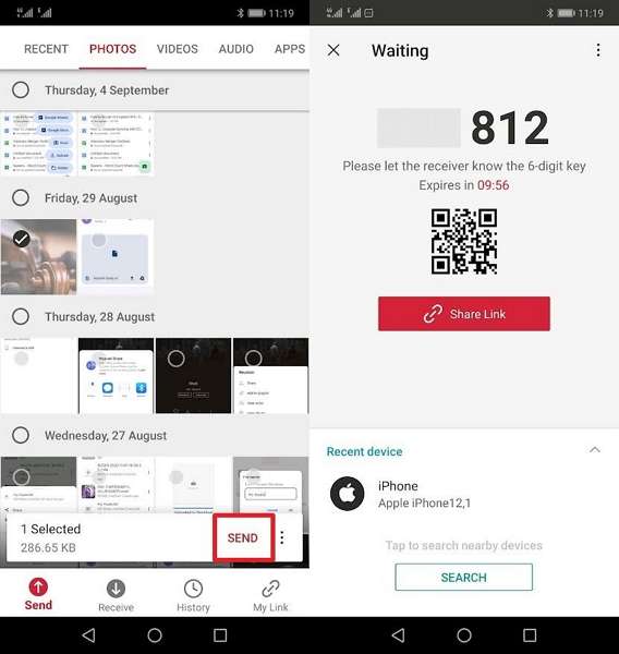 send and receive code