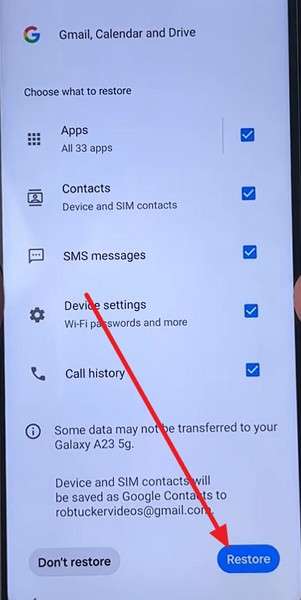 pick the restore button