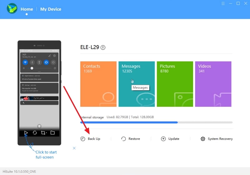 choose backup on huwei hisuite