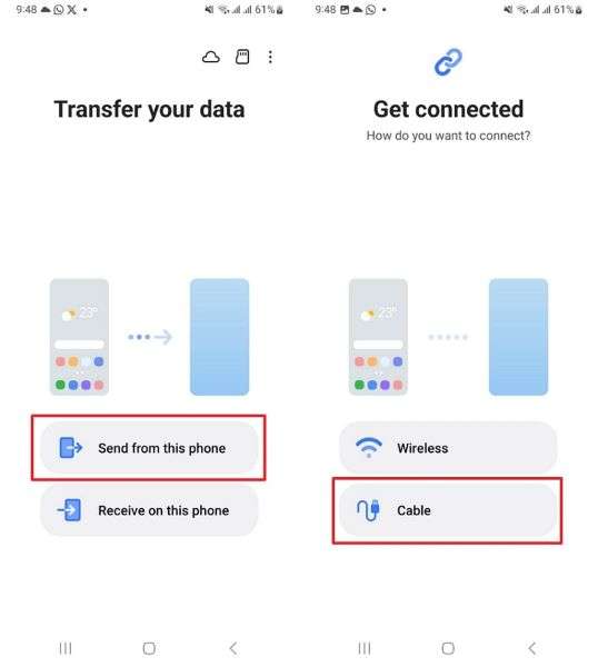 send from phone via cable