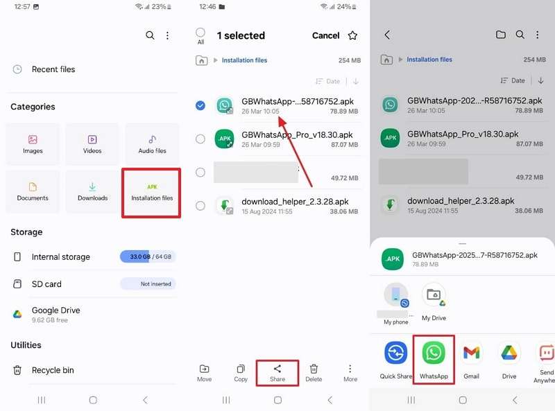 share installed apps via whatsapp