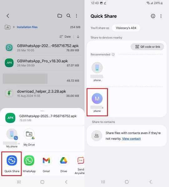 choose quick share and phone