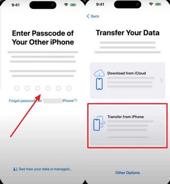 add passcode and start transfer