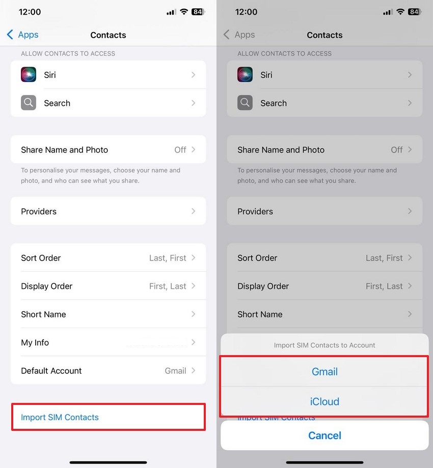 import sim contacts on iphone