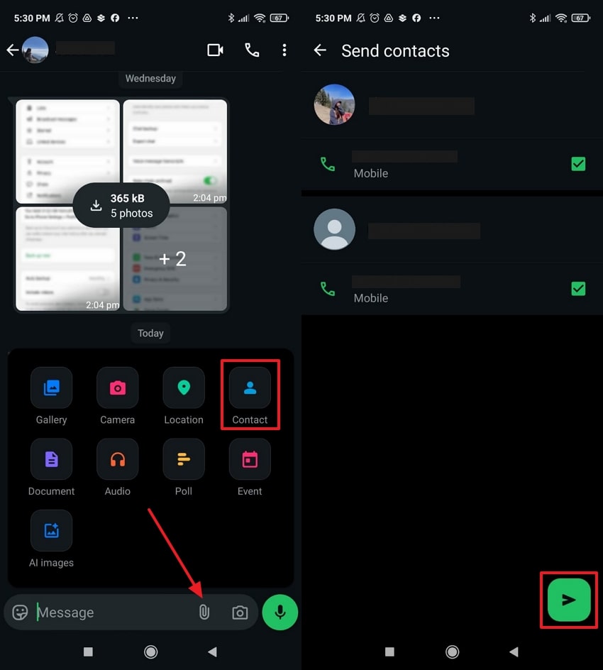 attach contacts whatsapp android