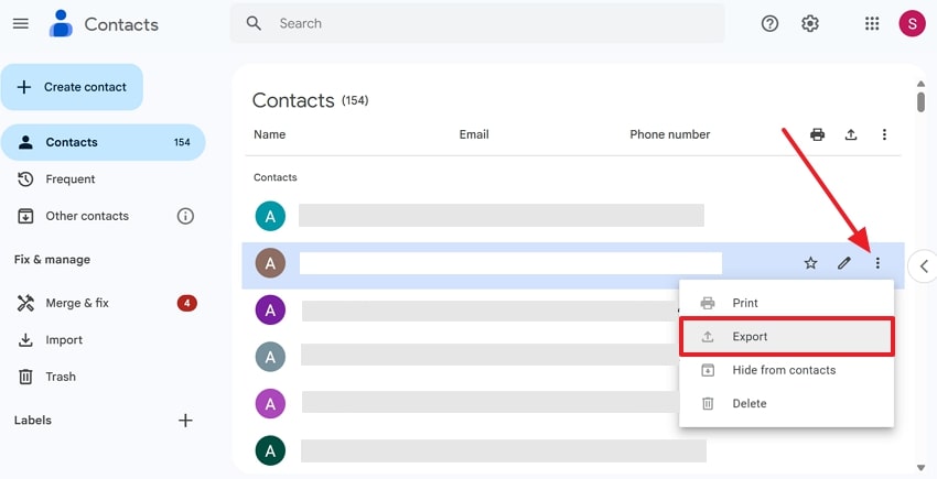 export contacts google account