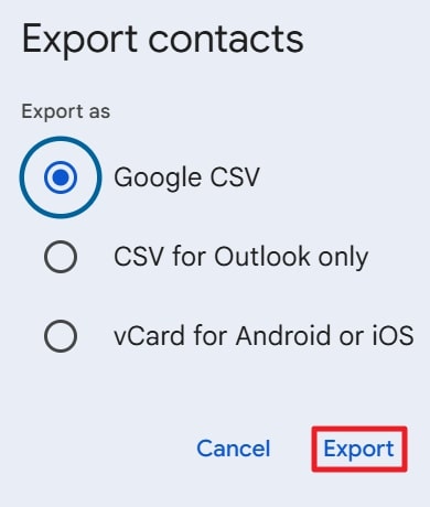 select google csv and export