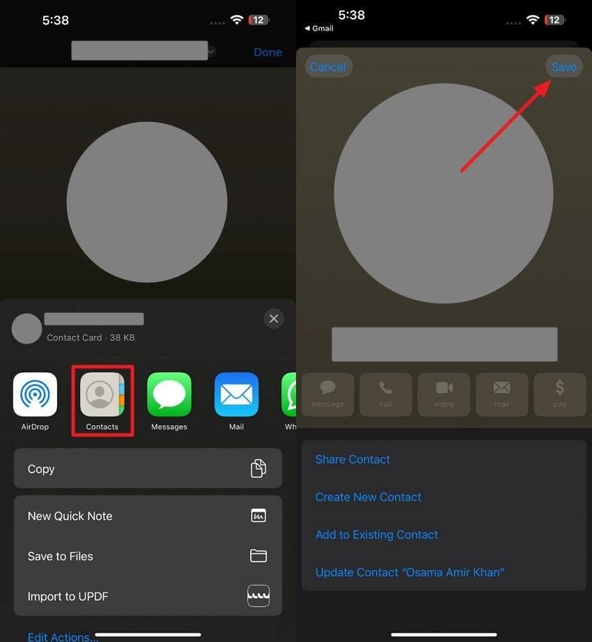 access contacts app and save