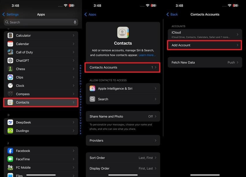 add contacts account iphone