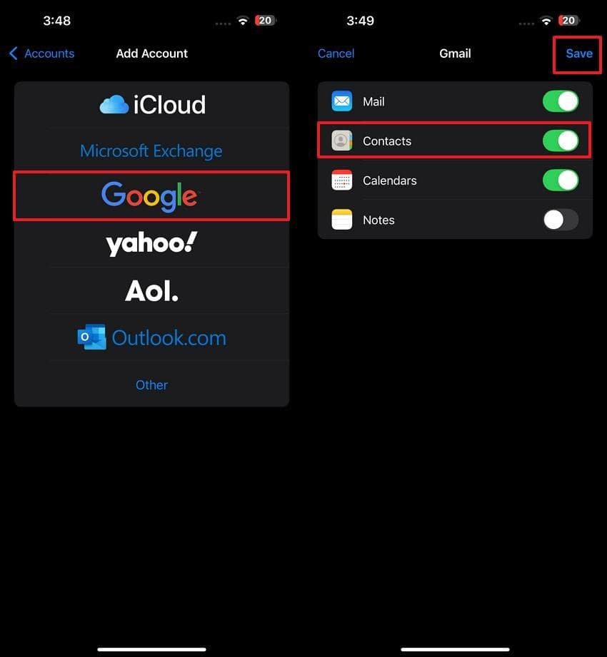enable google contacts