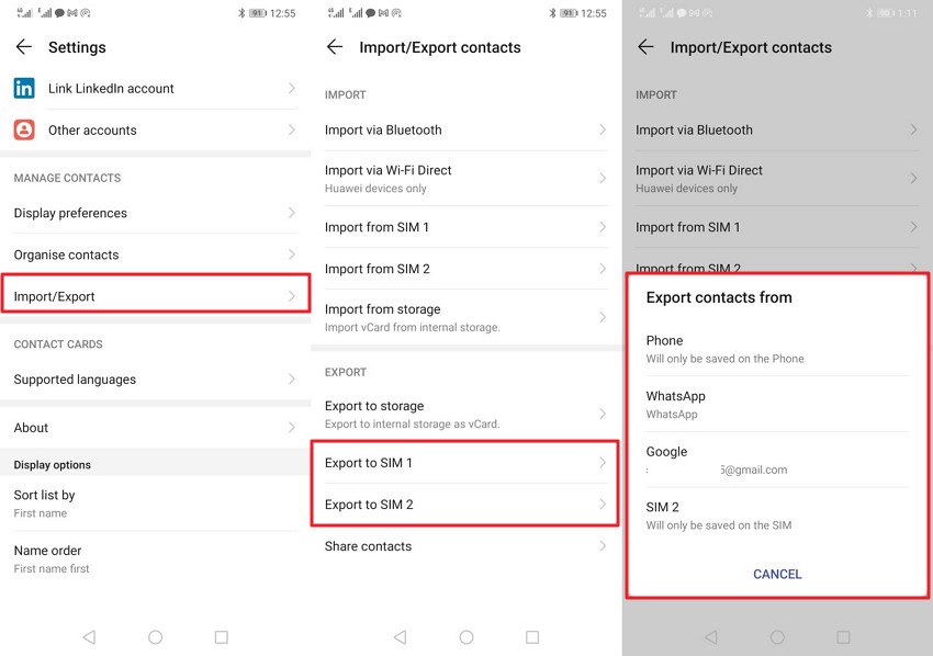 export contacts from android