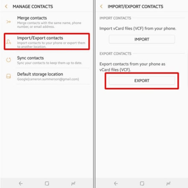 export contacts