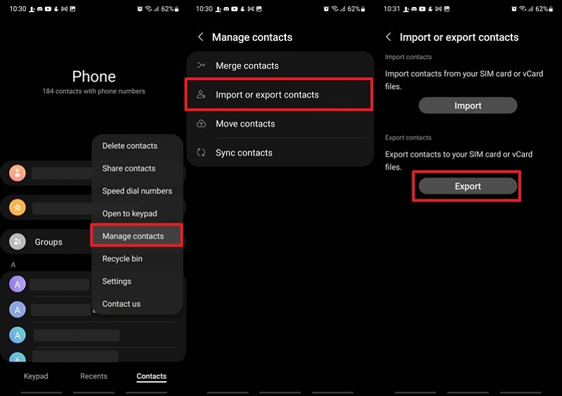 export huawei contacts to sim