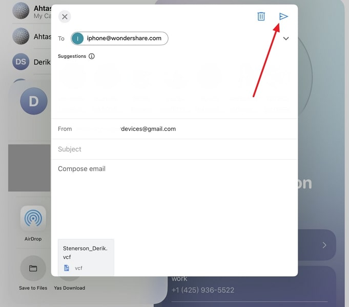 send vcf file through gmail